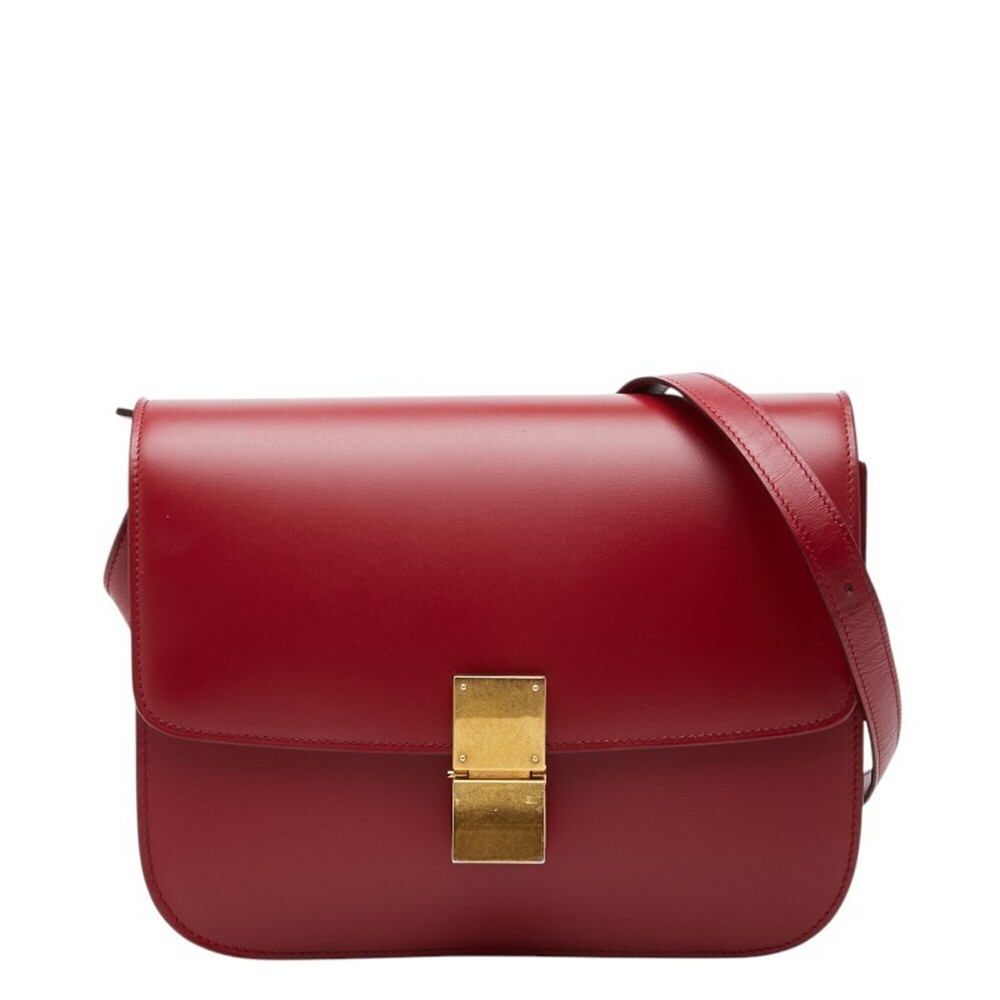 Celine Classic Box Handbag, Crossbody Shoulder Bag, Red Leather, Women's CELINE